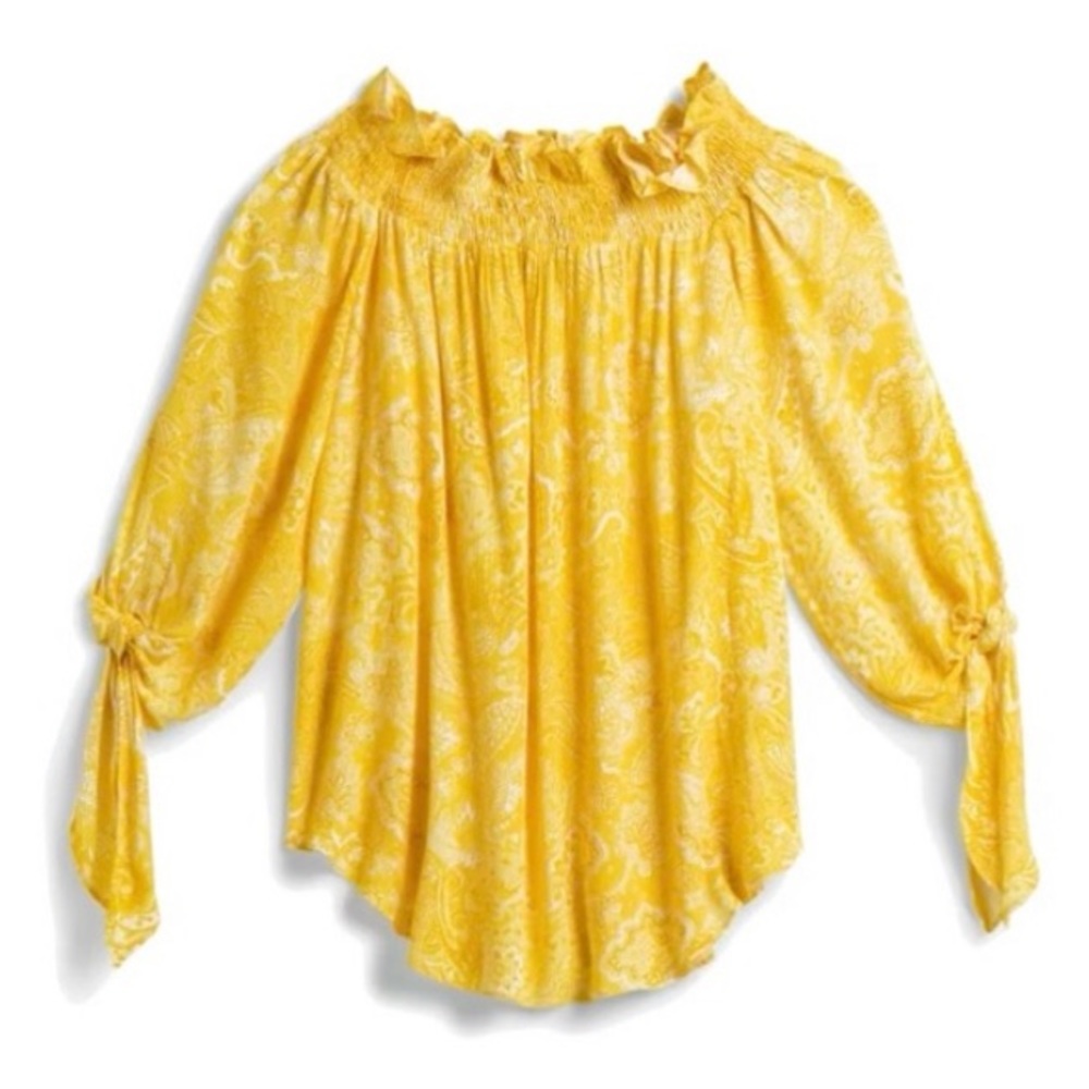 ☀️Michael Kors Gayln Off the Shoulder 3/4 Tie Sleeve Flowy Top Yellow Like New☀️